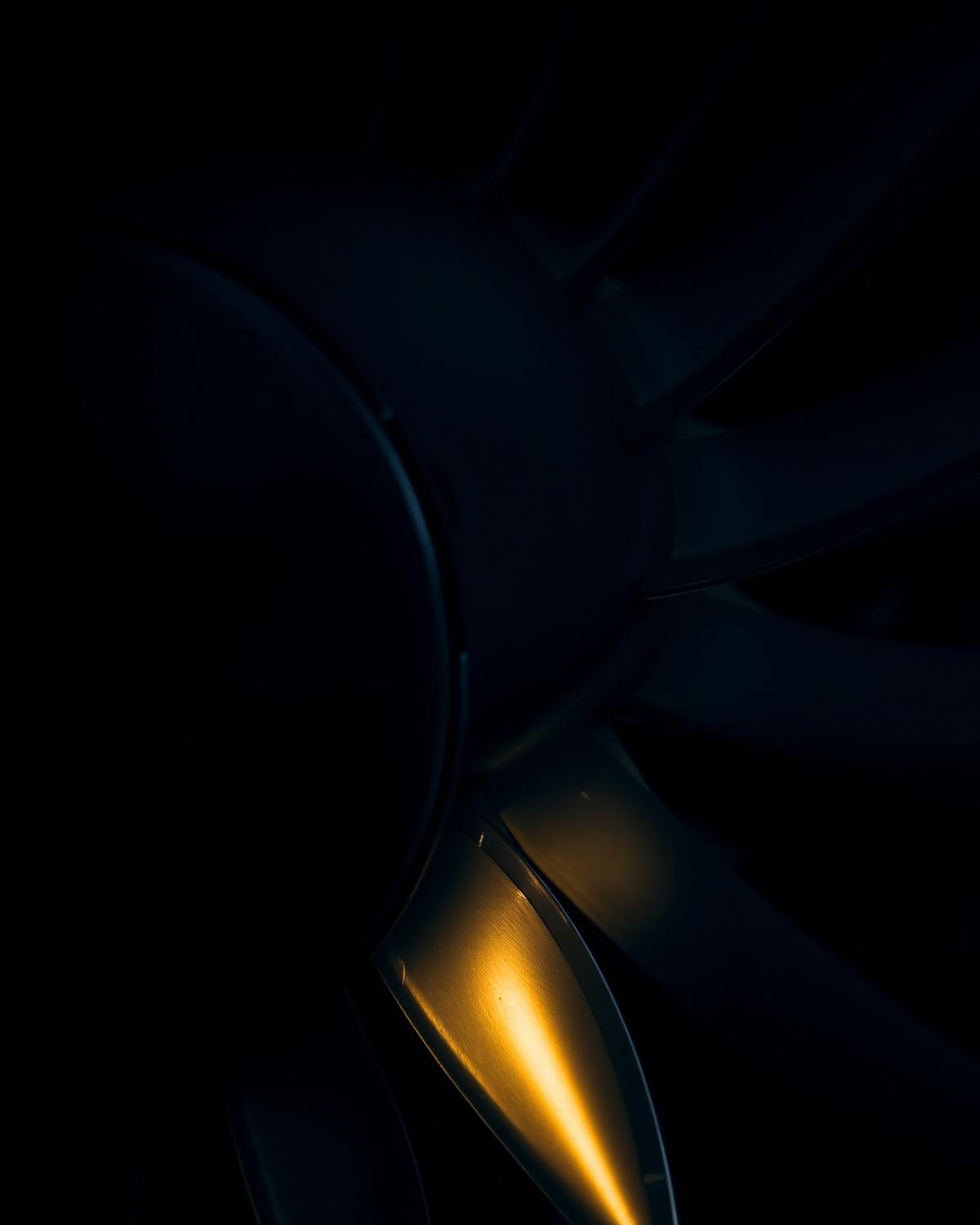 Close-up of a jet engine turbine